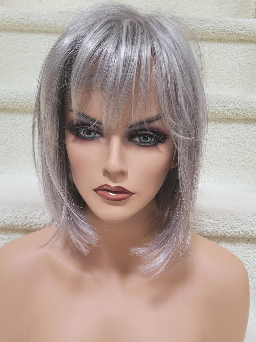 Silver Short Layered Wig with Bangs - Women Hair Smoke & Pet Free Home